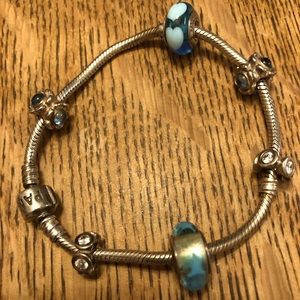 GENUINE PANDORA Sterling Silver Bracelet Charms Snake Chain 8”